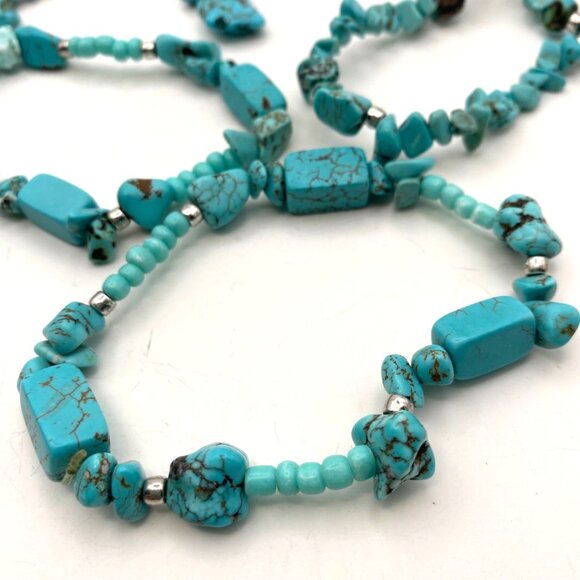Boho Turquoise Howlite Bead Lot 5 Stretch Bracelets Dangle Earrings Silver Tone - Picture 4 of 8